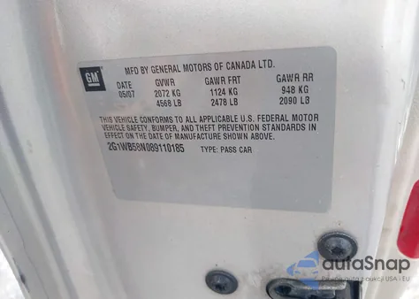 2008 Chevrolet Impala Ls z USA, uszkodzony, nr VIN 2G1WB58N089110185